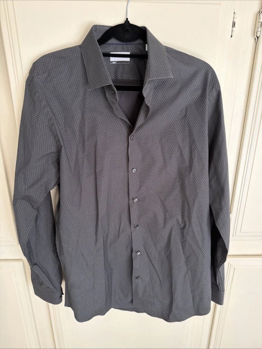 CALIBRATE Slim Fit Button-Up Dress Shirt Charcoal Micro Dots Men’s 16/34-35